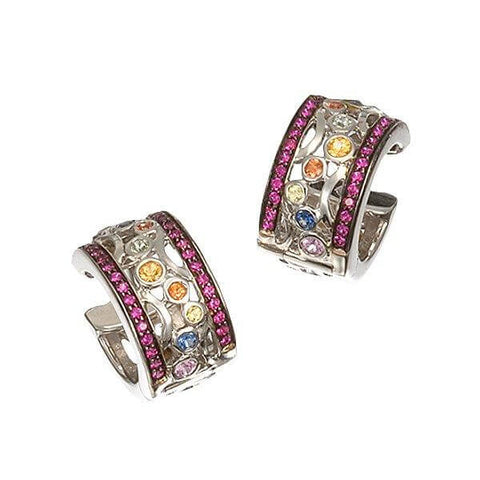 18Kt White Gold BUBBLES Assorted Colored Sapphire Hoop Earrings - Chris Correia