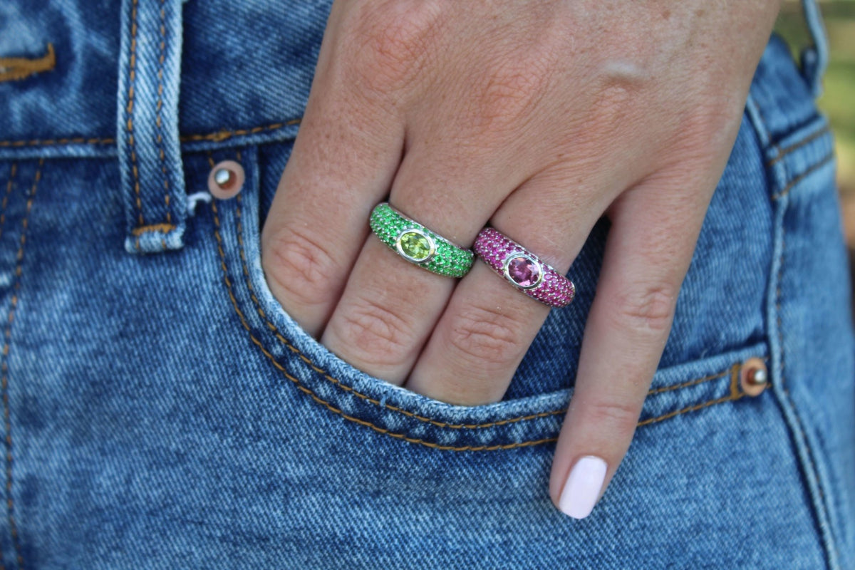 18Kt White Gold Oval Pink Tourmaline and Pink Sapphire Ring - Chris Correia