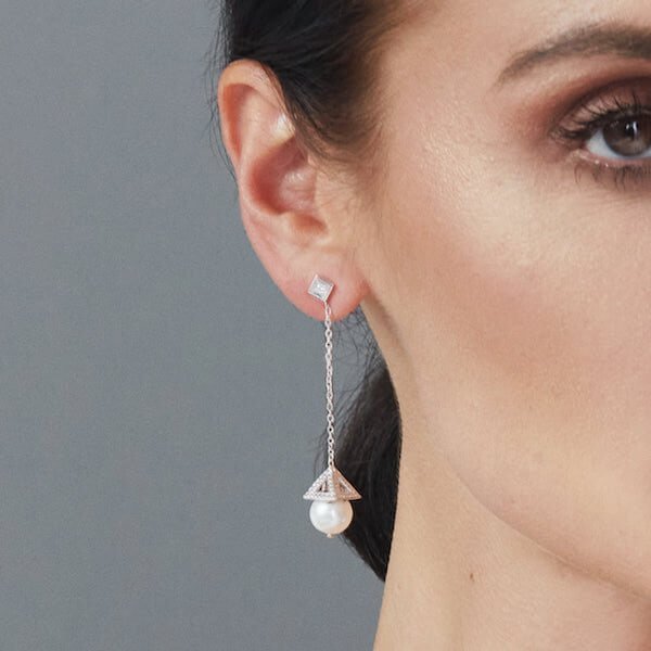 18Kt. White Gold PAGODA Pearl Diamond Earrings - Chris Correia