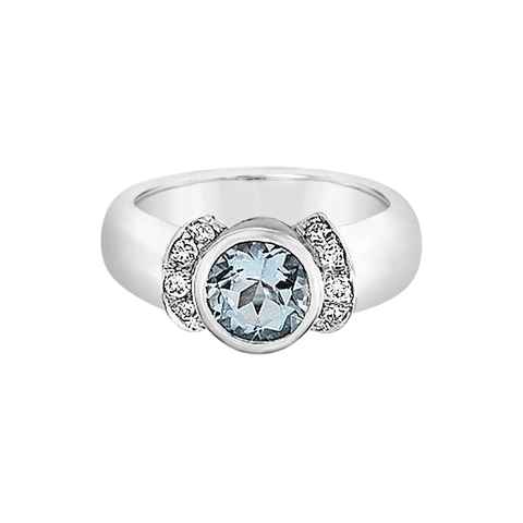 Platinum Round Aquamarine Diamond Ring - Chris Correia