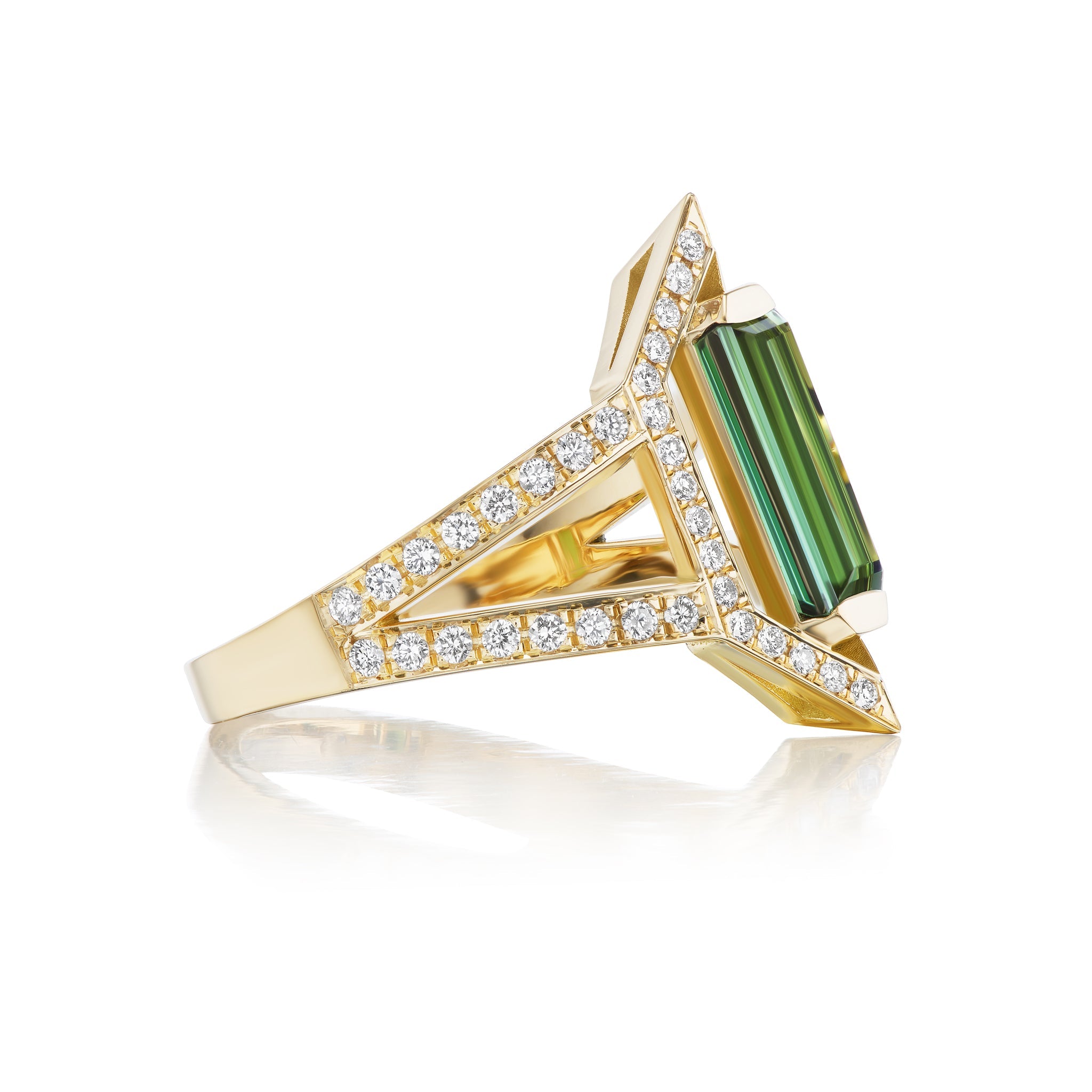 18 KT Yellow Gold Rectangular Green Tourmaline - Chris Correia