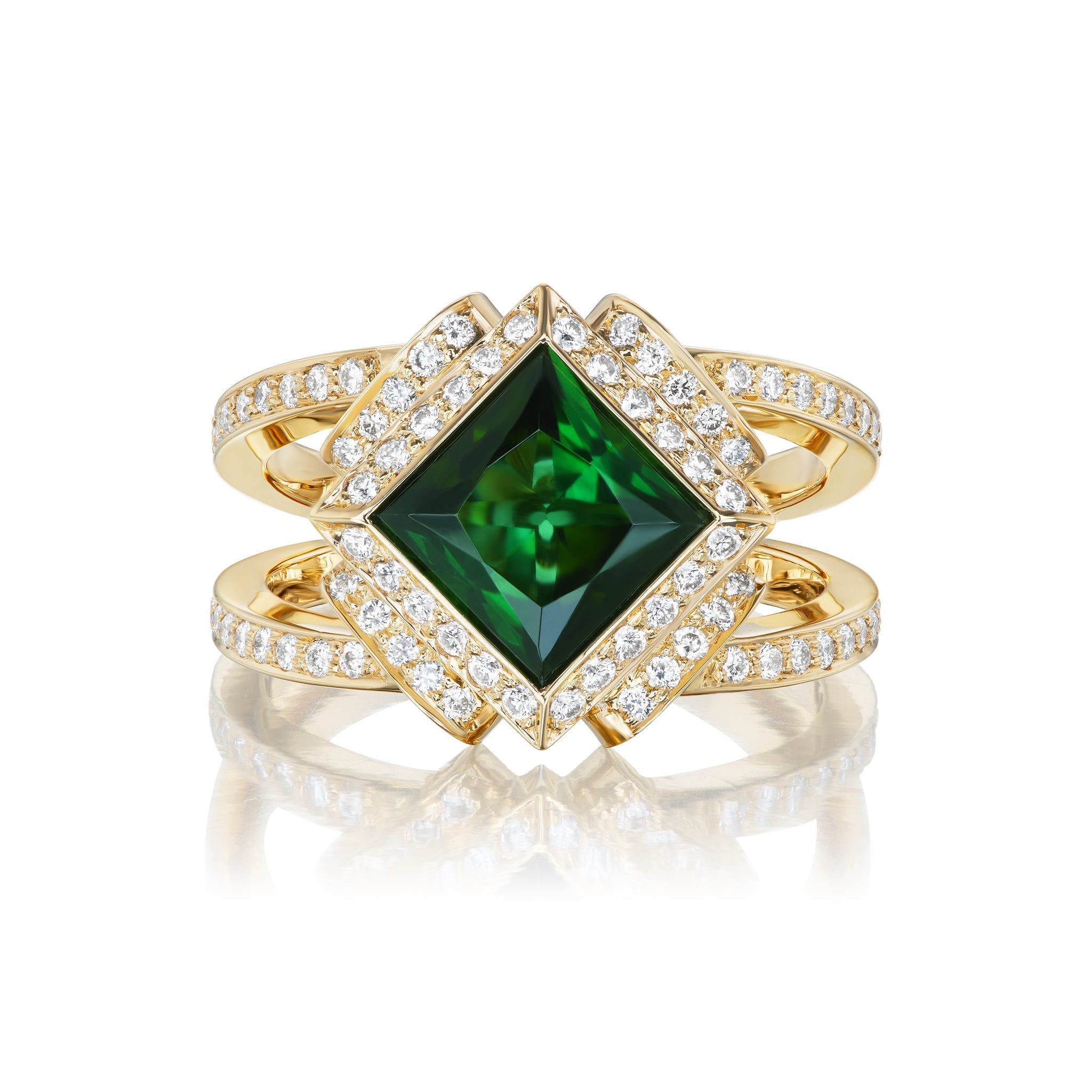 18K Yellow Gold 8mm Square Green Tourmaline - Chris Correia