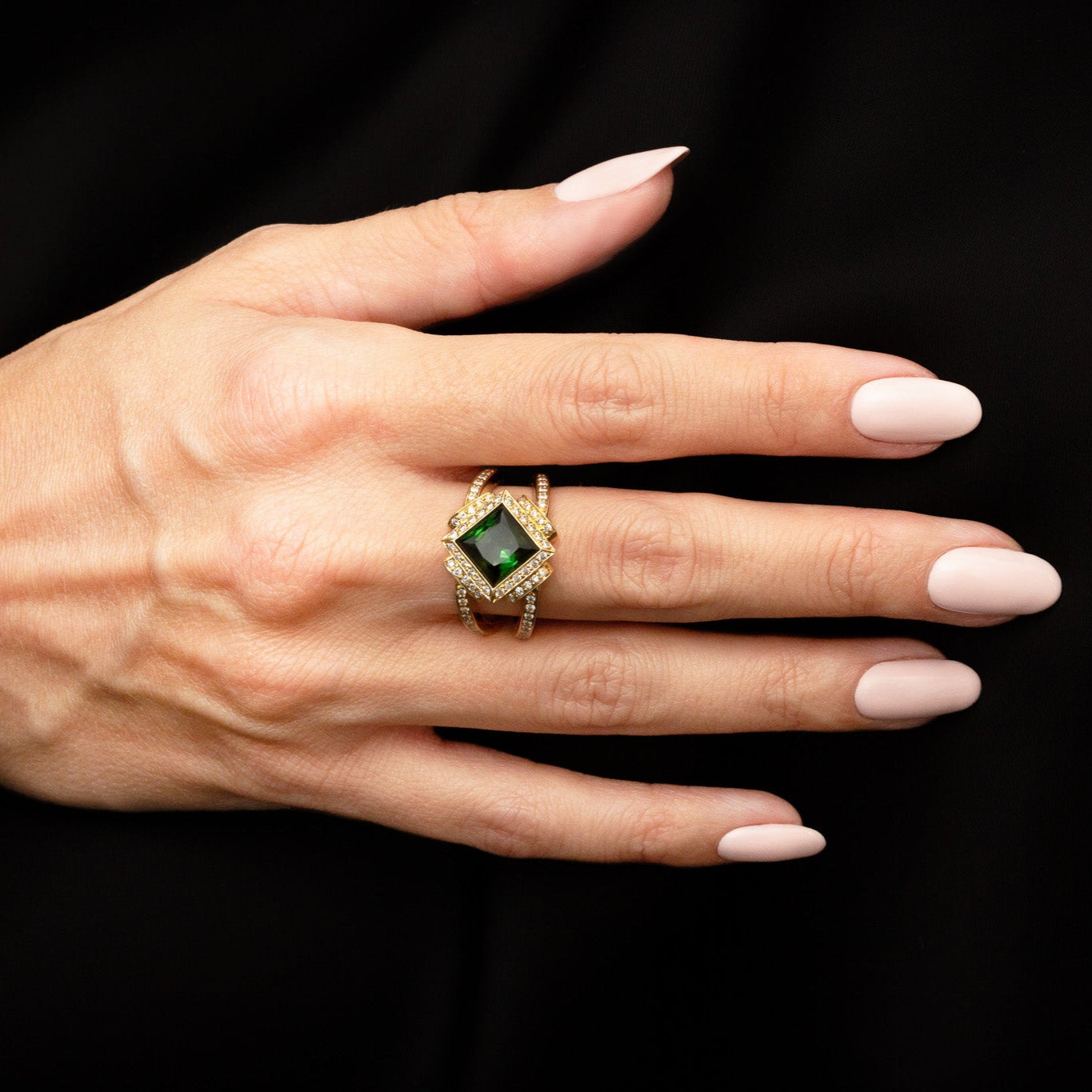 18K Yellow Gold 8mm Square Green Tourmaline