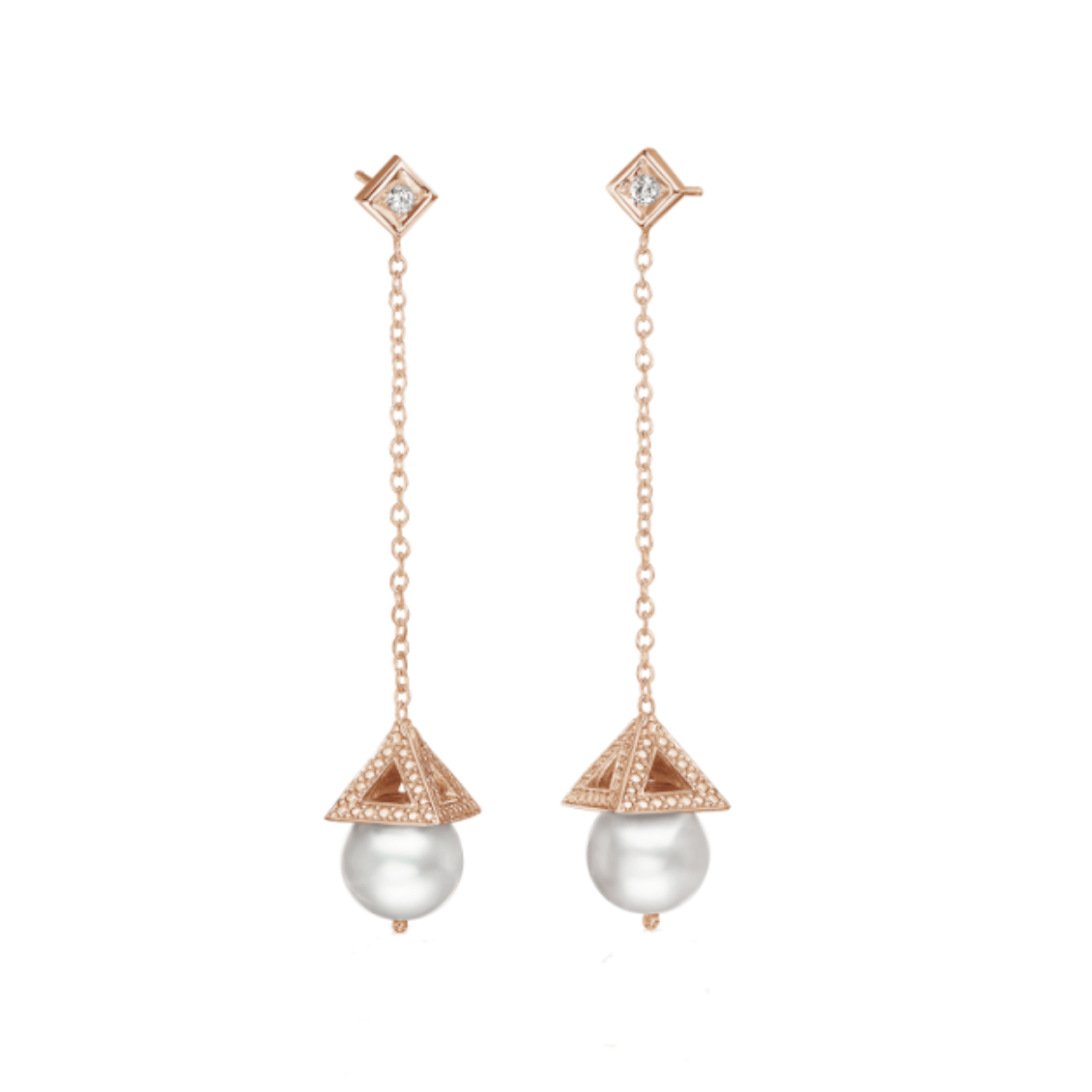 18Kt Rose Gold PAGODA Pearl Diamond Earrings - Chris Correia
