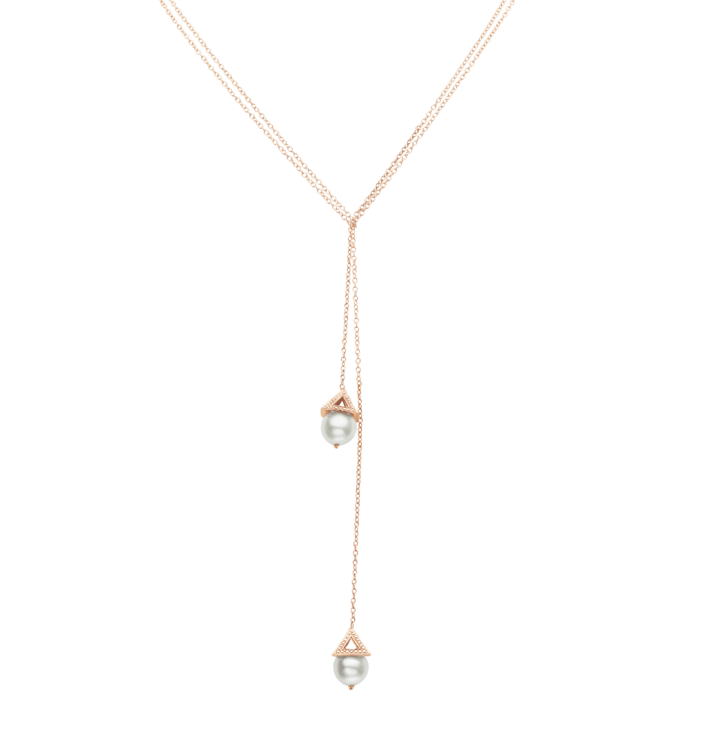 18Kt Rose Gold PAGOGA Pearl Lariat Necklace - Chris Correia