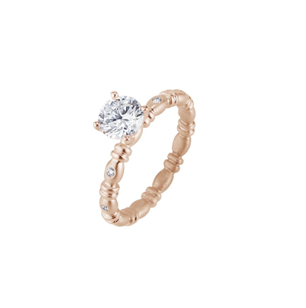 18Kt Rose Gold Skinny 'Gumdrop' Round Diamond Band Prong Engagement Ring - Chris Correia
