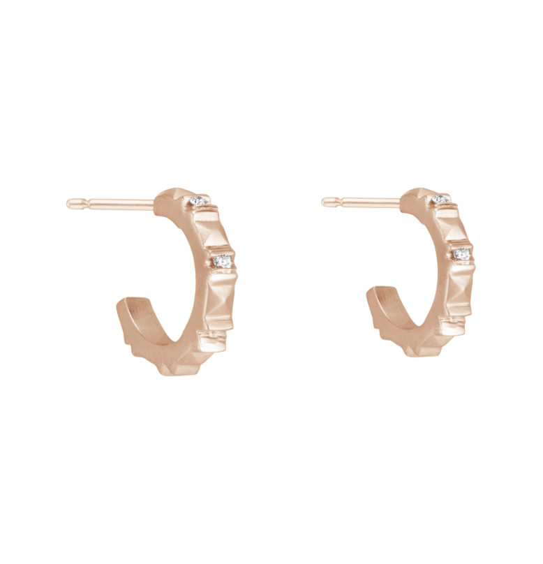 18Kt Rose Gold 'Sugarloaf' Diamond Hoop Earrings - Chris Correia