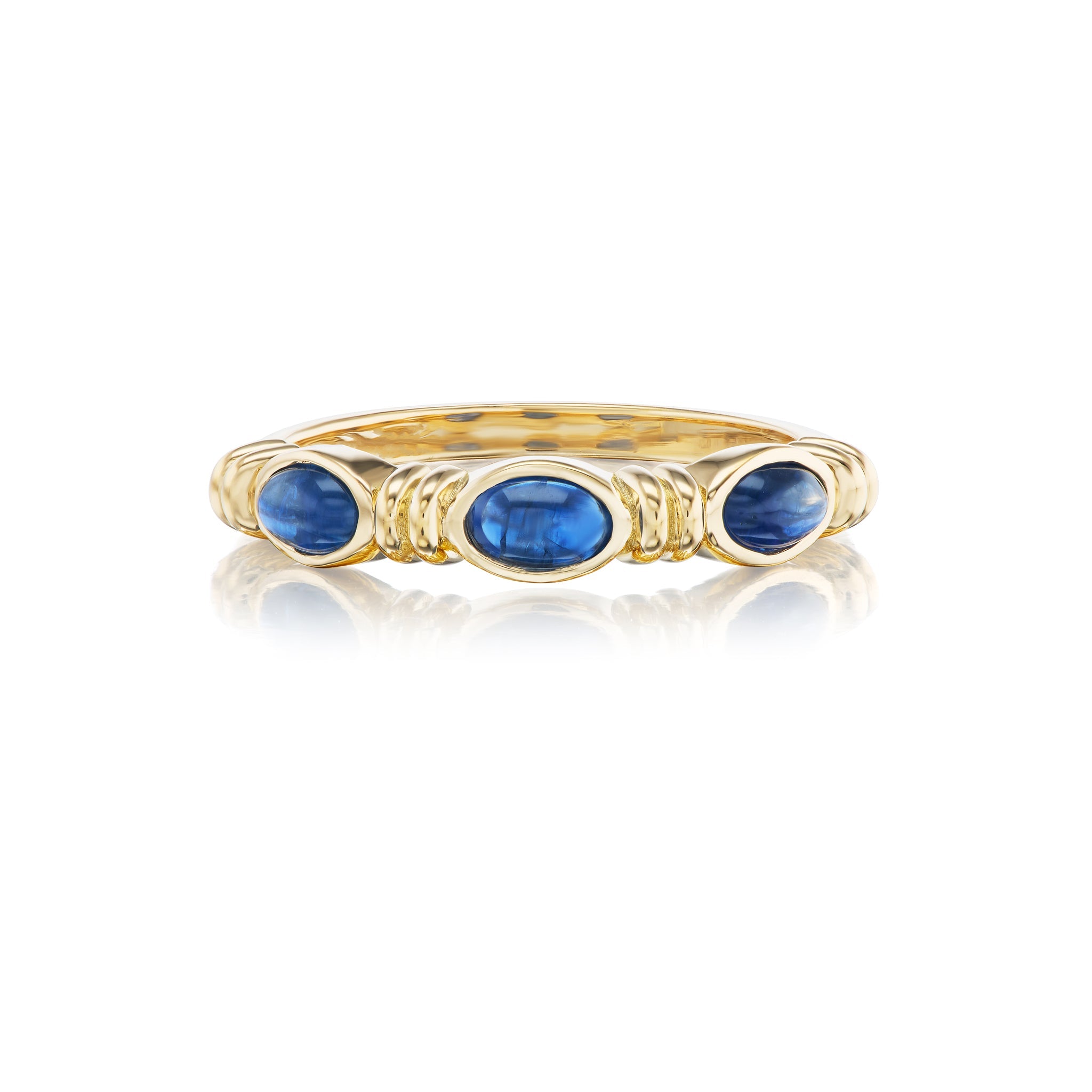 18Kt Yellow Gold 3x Oval Blue Sapphire Cabochons Ring - Chris Correia