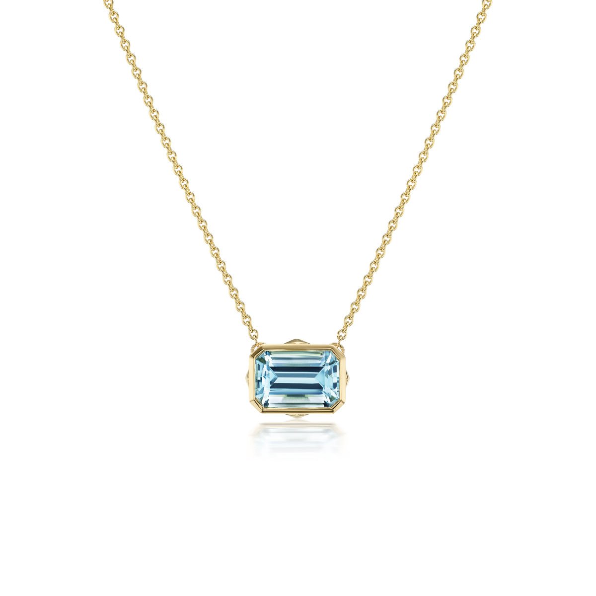 18kt Yellow Gold Emerald Cut Aquamarine Necklaces - Chris Correia