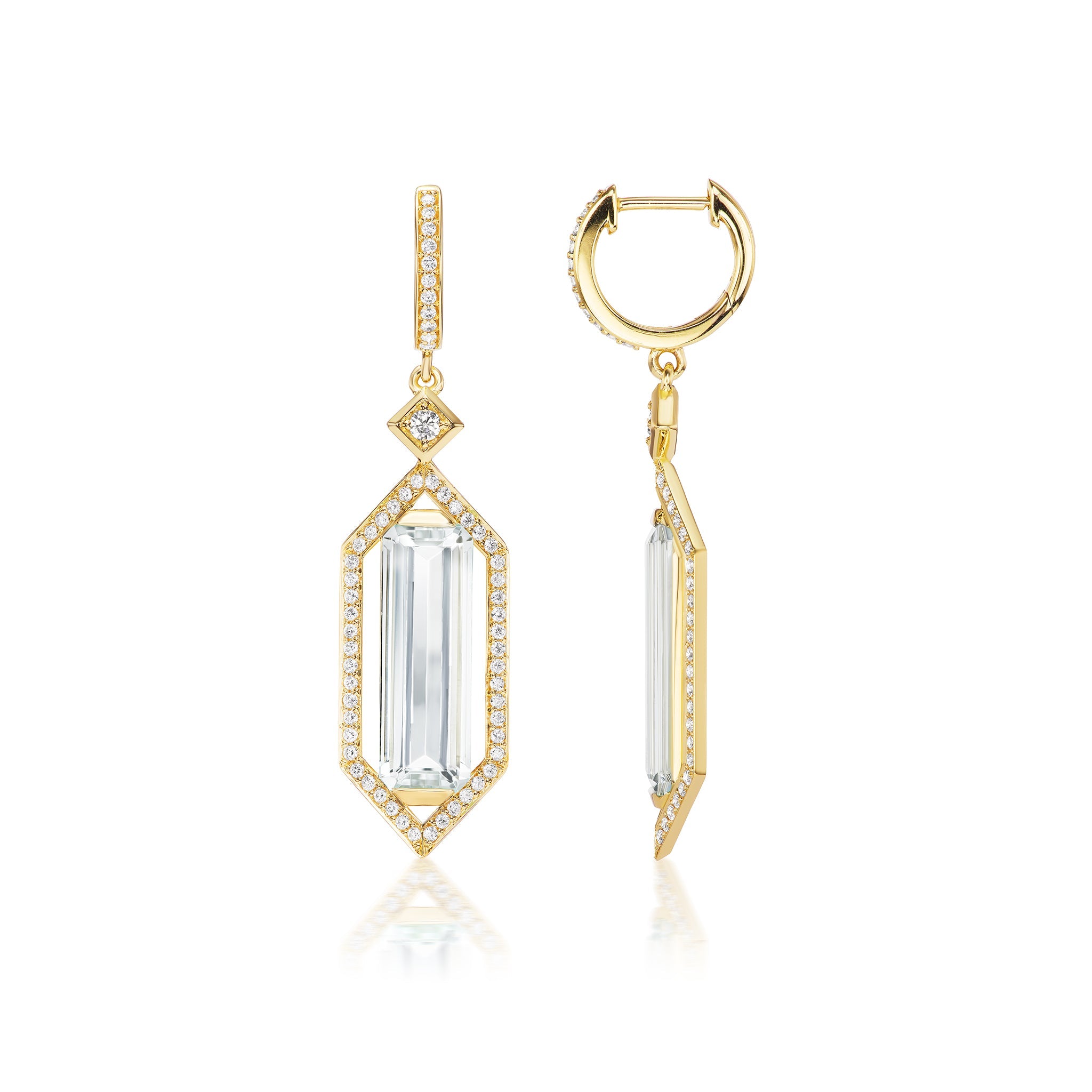 18Kt Yellow Gold Emerald Cut Aquamarines Earrings - Chris Correia
