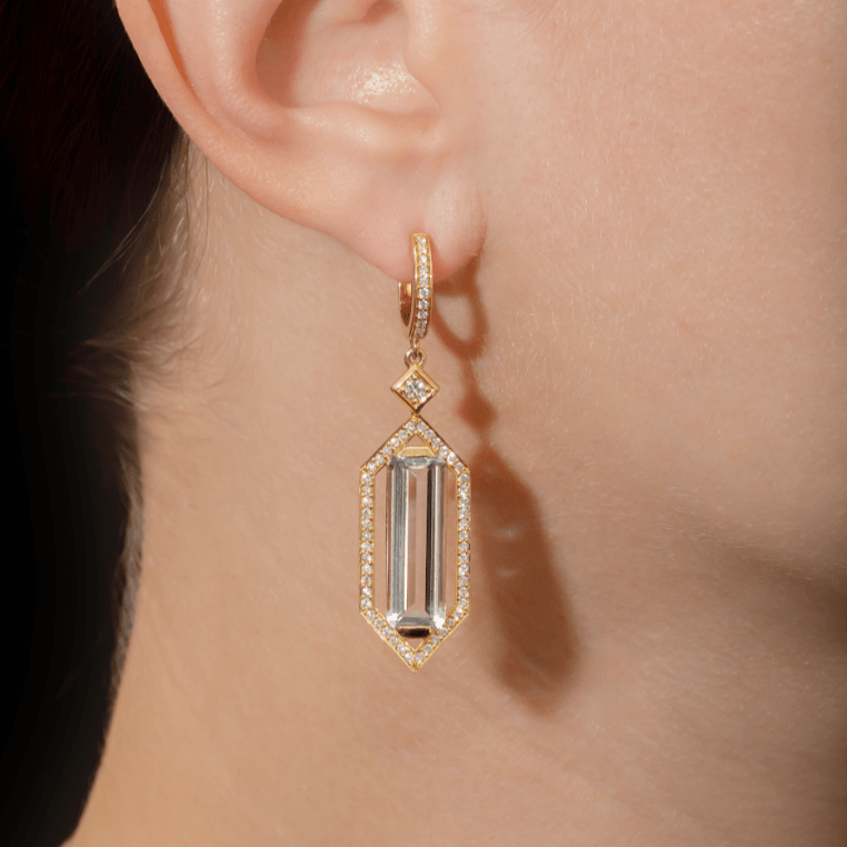 18Kt Yellow Gold Emerald Cut Aquamarines Earrings - Chris Correia
