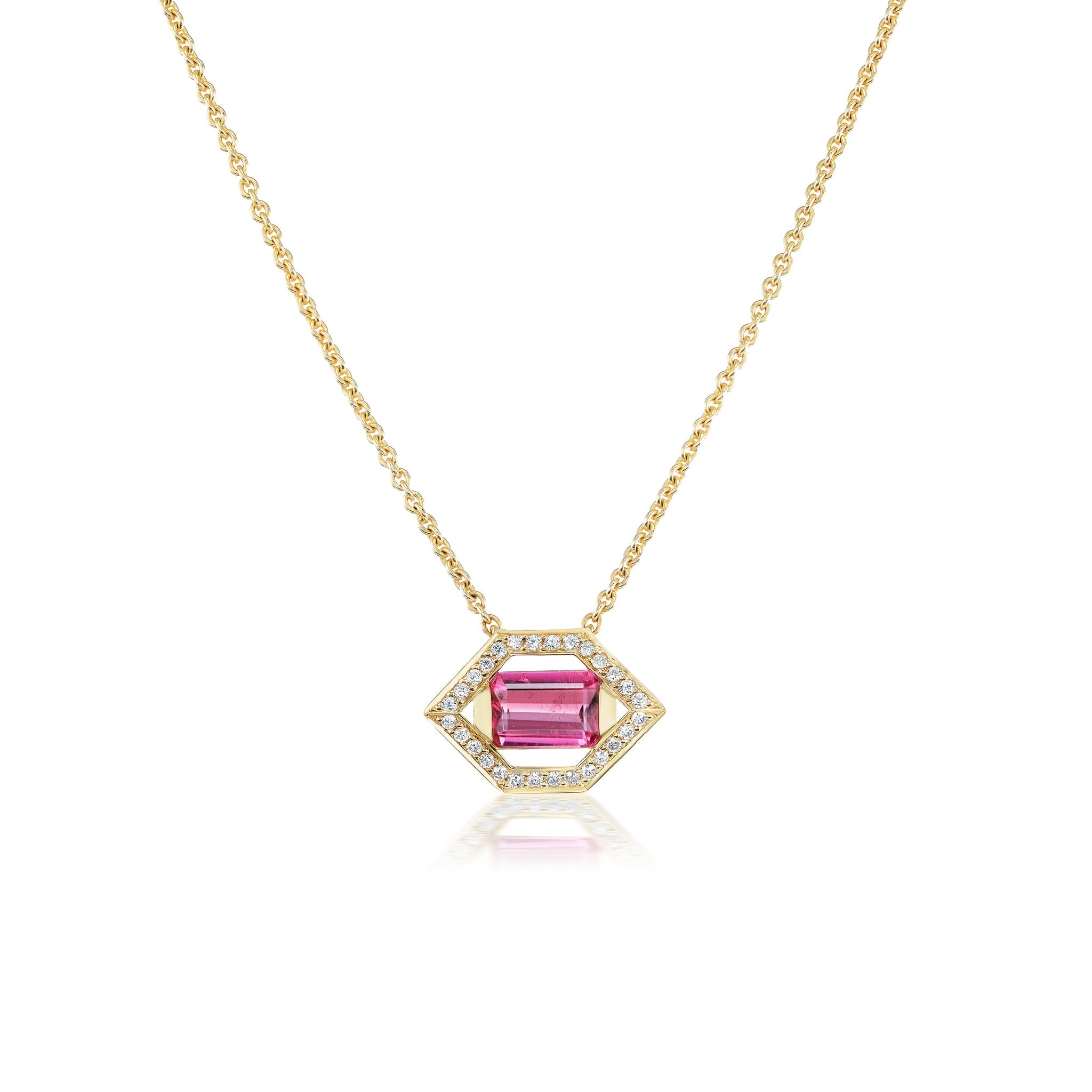 18Kt Yellow Gold Emerald Cut Pink Tourmaline Necklace - Chris Correia