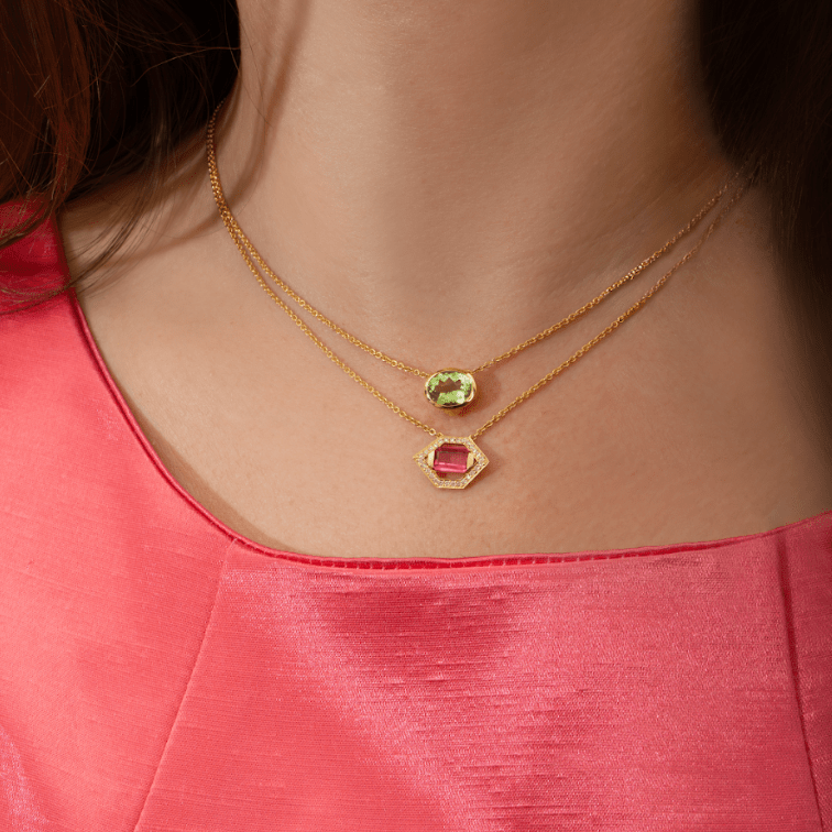18Kt Yellow Gold Oval Green Tourmaline Necklace - Chris Correia