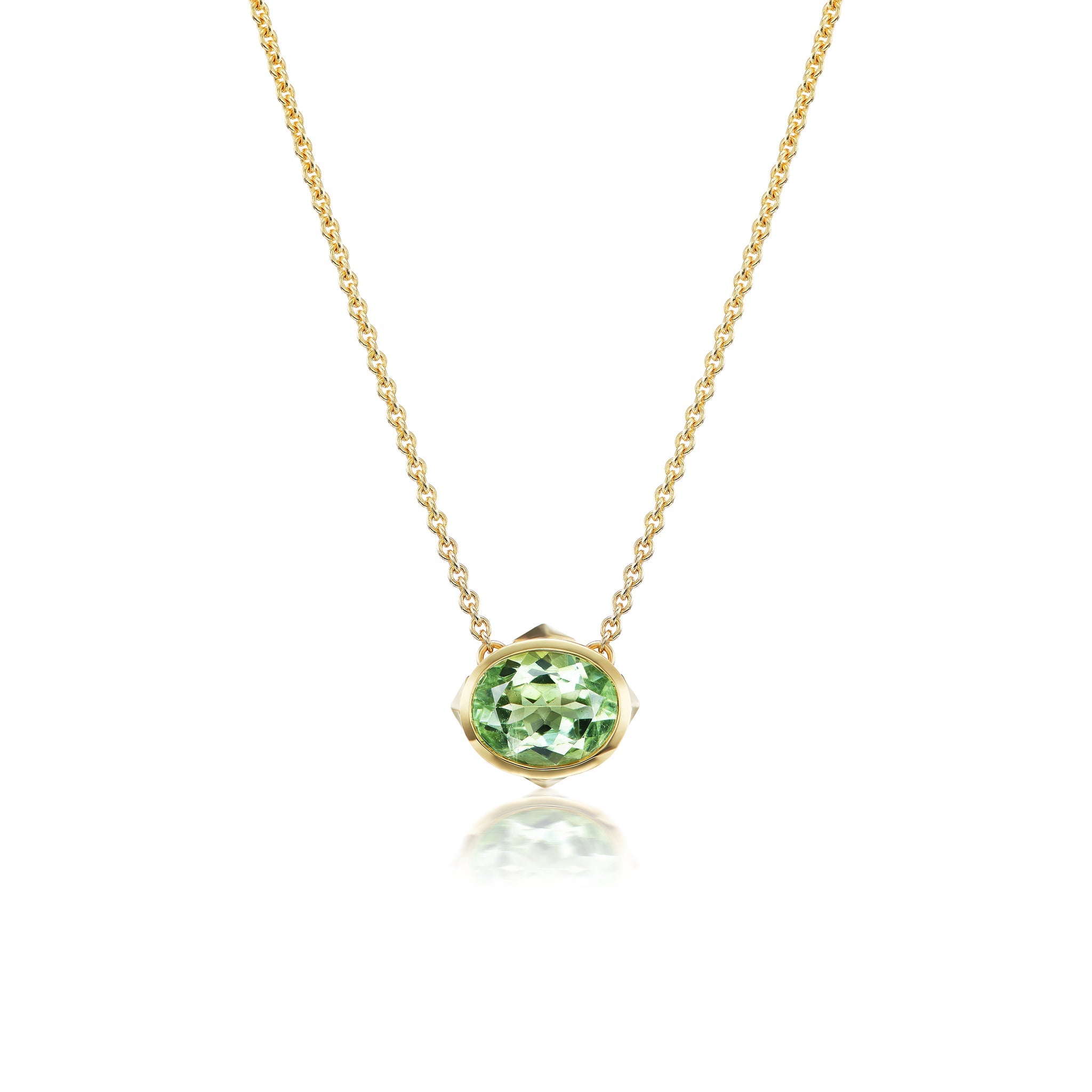 18Kt Yellow Gold Oval Green Tourmaline Necklace - Chris Correia