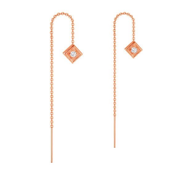 18Kt Rose Gold 'Cubed' Diamond Threader Earrings - Chris Correia
