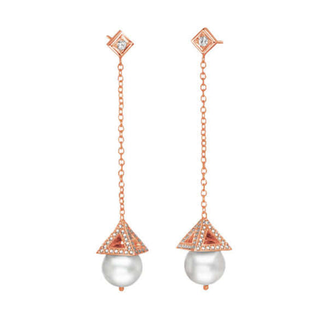 18Kt Rose Gold PAGODA Pearl Diamond Earrings - Chris Correia