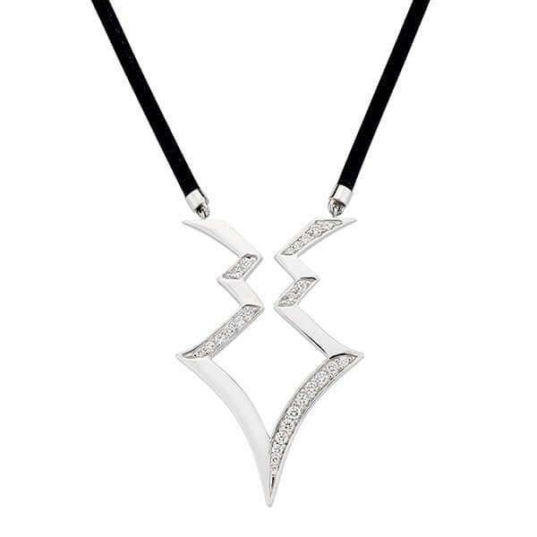 18Kt White Gold Chevron Diamond Rubber Necklace - Chris Correia