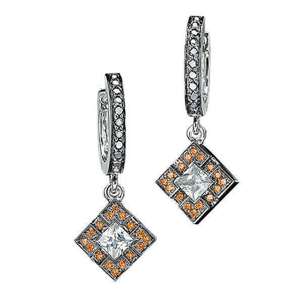 18Kt White Gold DECO Citrine Black Diamond Hinged Earrings - Chris Correia