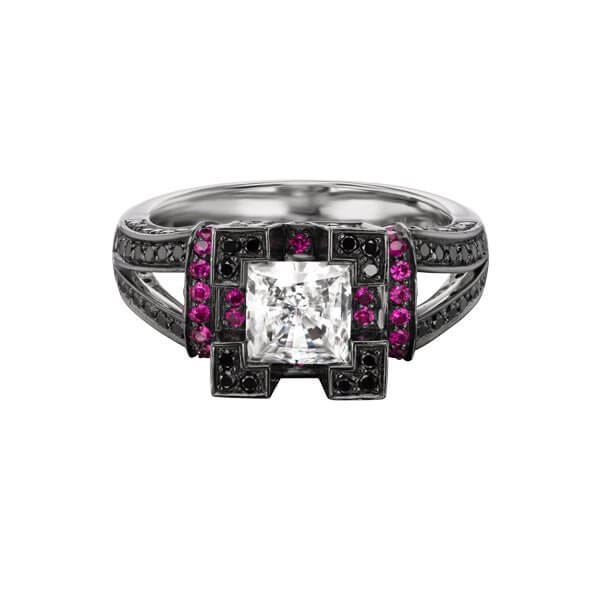 Unique Black Gold Pink Sapphire Flower Engagement Ring│Vidar Boutique
