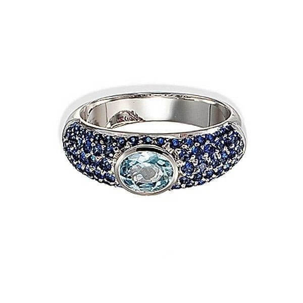 18Kt White Gold Oval Aquamarine and Blue Sapphire Ring - Chris Correia