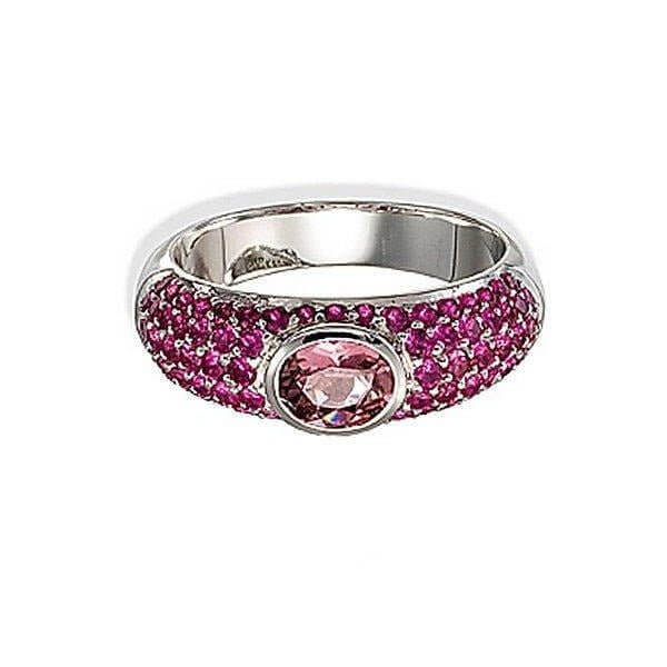 18kt White Gold Oval Pink Tourmaline and Pink Sapphire Ring | Chris Correia Fine Jewelry
