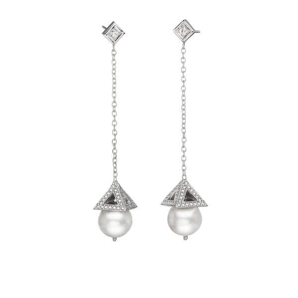 18Kt. White Gold PAGODA Pearl Diamond Earrings - Chris Correia