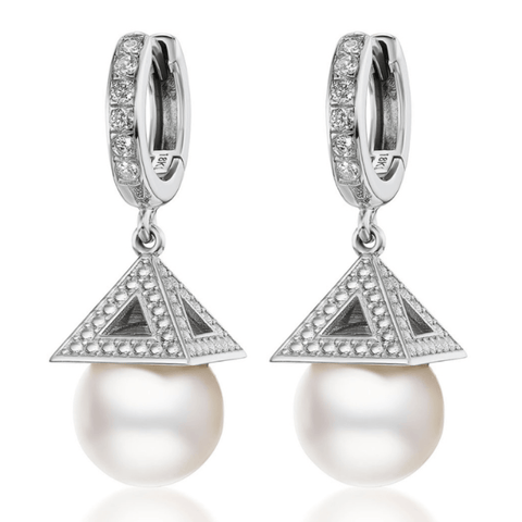 18Kt White Gold PAGODA Pearl Diamond Earrings - Chris Correia