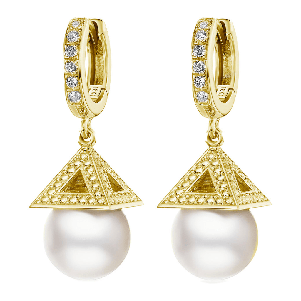 18Kt White Gold PAGODA Pearl Diamond Earrings - Chris Correia