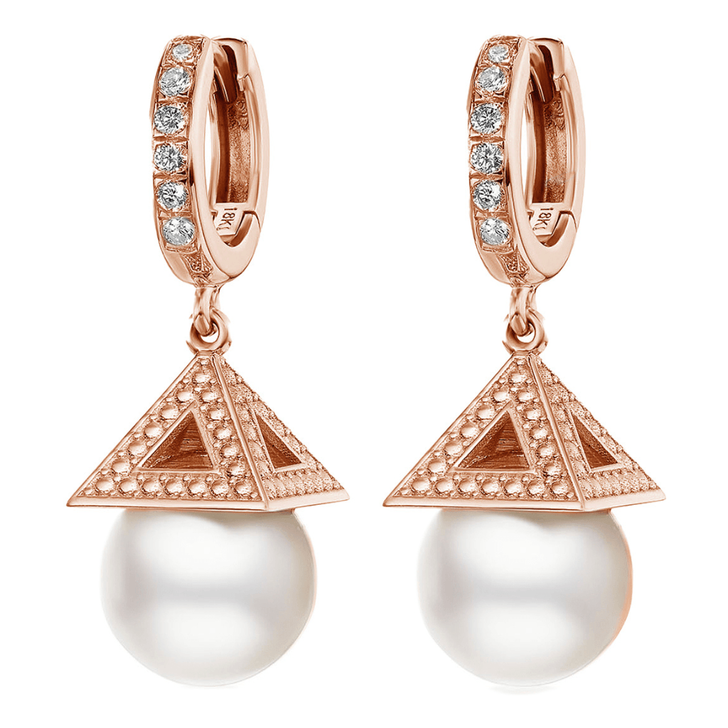 18Kt White Gold PAGODA Pearl Diamond Earrings - Chris Correia