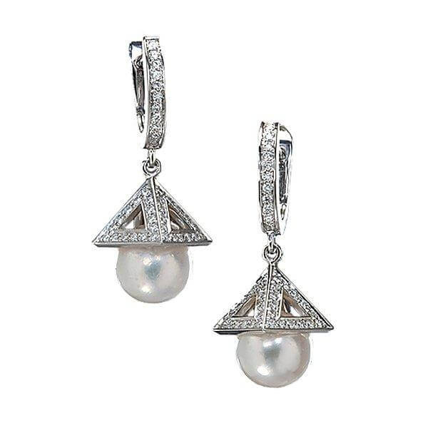 18Kt White Gold PAGODA Pearl Diamond Earrings - Chris Correia
