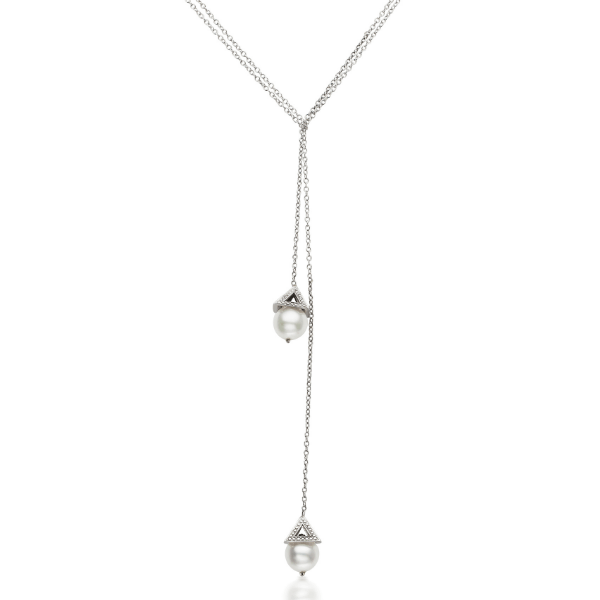 Womens Diamond Drop Lariat Necklace 18K White Gold 2.60ct 16