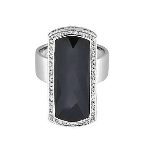 18Kt White Gold Rectangular Black Onyx Diamond Ring - Chris Correia