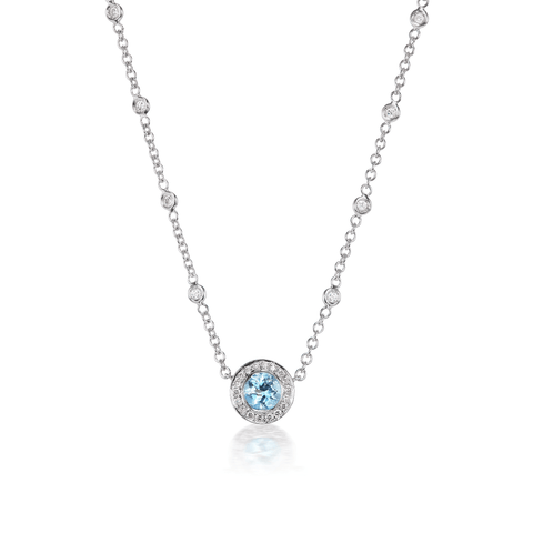 18Kt White Gold Round Aquamarine Diamond Necklace - Chris Correia