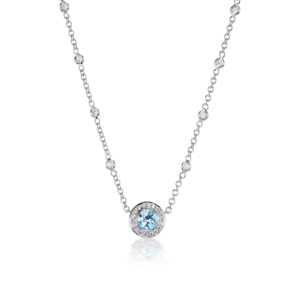 18k gold diamond and on sale aquamarine necklace