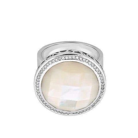 18Kt White Gold Round Mother of Pearl Diamond Ring - Chris Correia