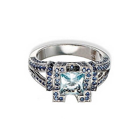 18Kt White Gold Square Aquamarine Blue Sapphire Ring - Chris Correia