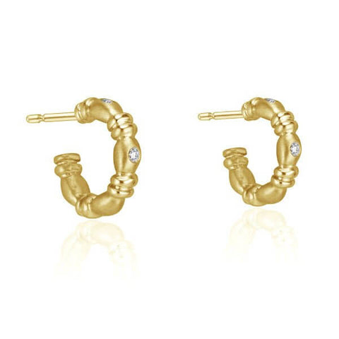 18Kt Yellow Gold 'Gumdrop' Diamond Mini Hoop Earrings - Chris Correia