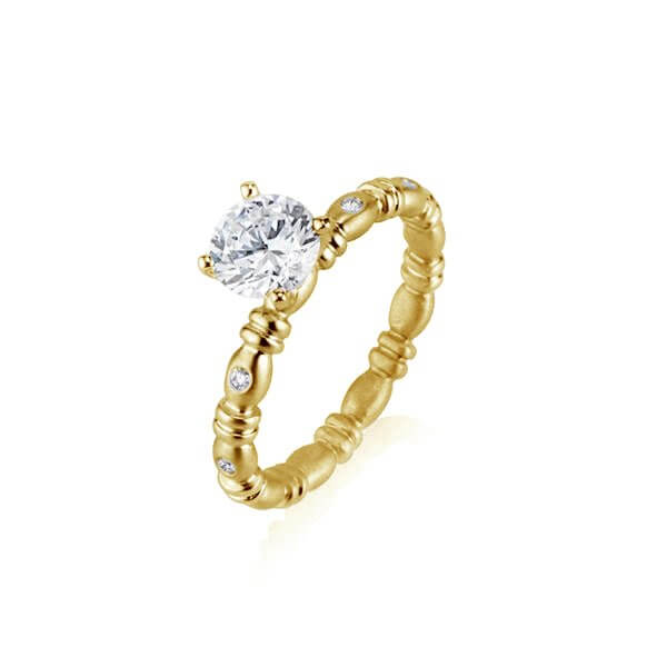 18Kt Yellow Gold Skinny 'Gumdrop' Round Diamond Band Prong Engagement Ring - Chris Correia