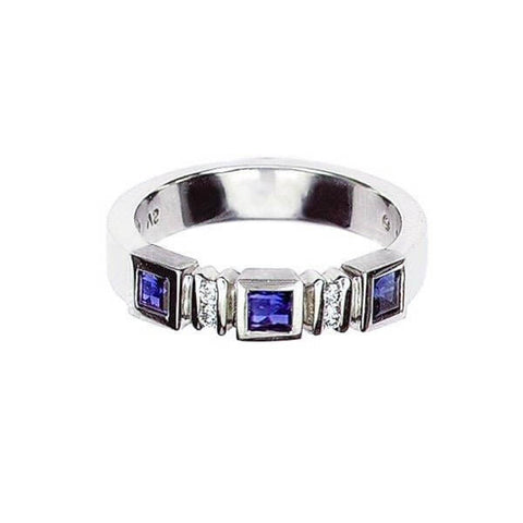 Platinum 3mm Square Blue Sapphire Diamond Band Ring - Chris Correia