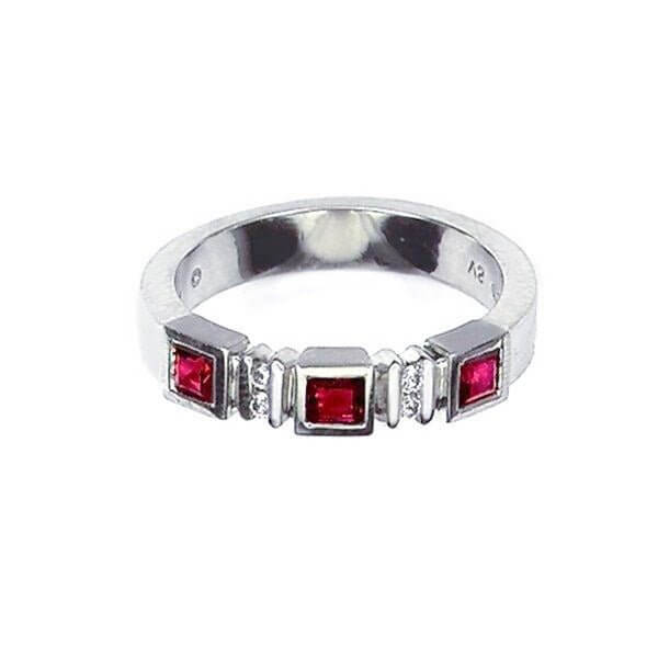 Platinum 3mm Square Ruby Diamond Band Ring - Chris Correia