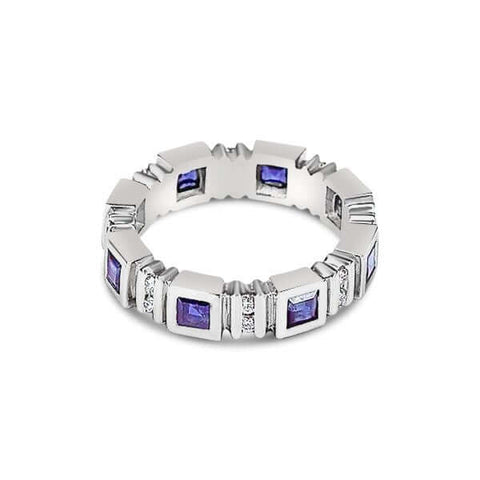 Platinum 4mm Square Blue Sapphire Diamond Eternity Band Ring - Chris Correia