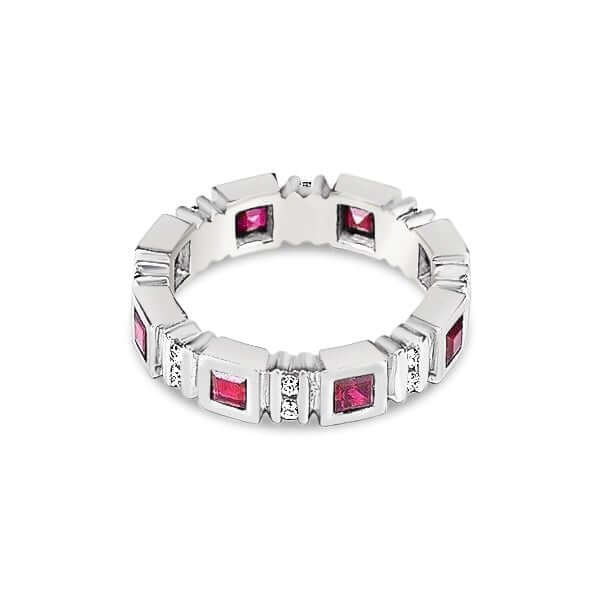 Platinum 4mm Square Ruby Diamond Eternity Band Ring - Chris Correia