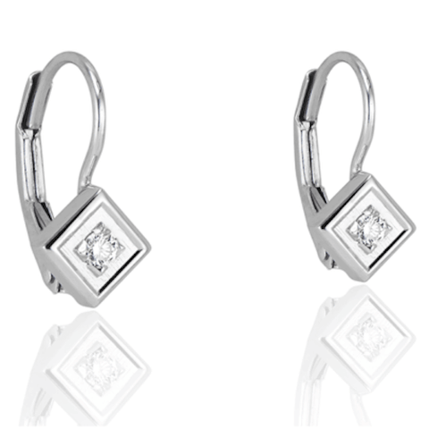 Platinum 'Cubed' Diamond Leverback Earrings - Chris Correia