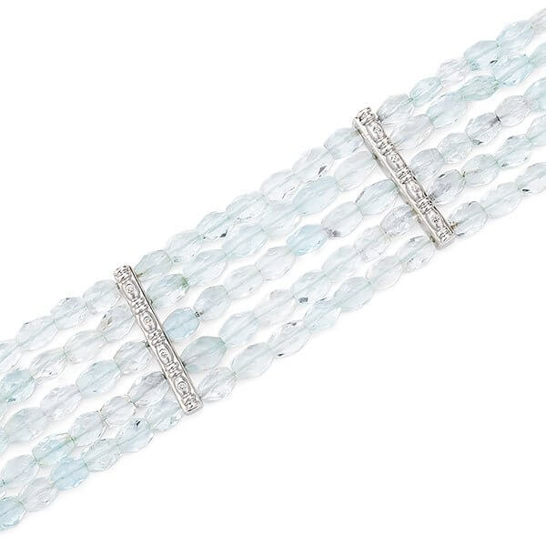 Platinum Five Strand Aquamarine Diamond Gumdrop Bracelet - Chris Correia