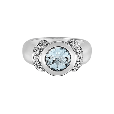 Platinum Large Round Aquamarine Diamond Ring - Chris Correia