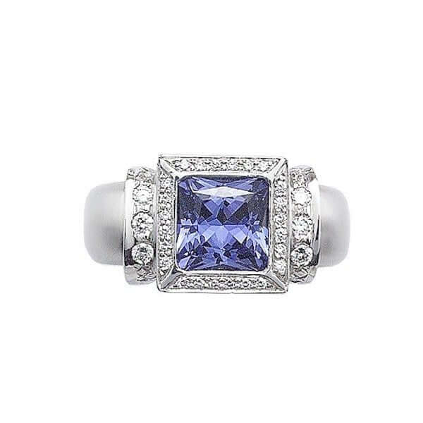 Platinum Large Square Tanzanite Diamond Ring - Chris Correia