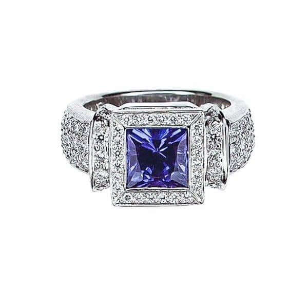 Platinum Large Square Tanzanite Pave Diamond Ring - Chris Correia