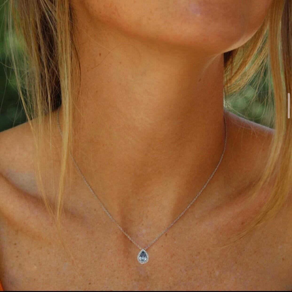 Platinum Pear Shaped Aquamarine Diamond Necklace – Chris Correia