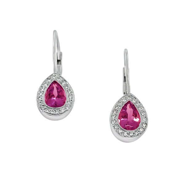 Platinum Pear Shaped Pink Tourmaline Leverback Earrings - Chris Correia