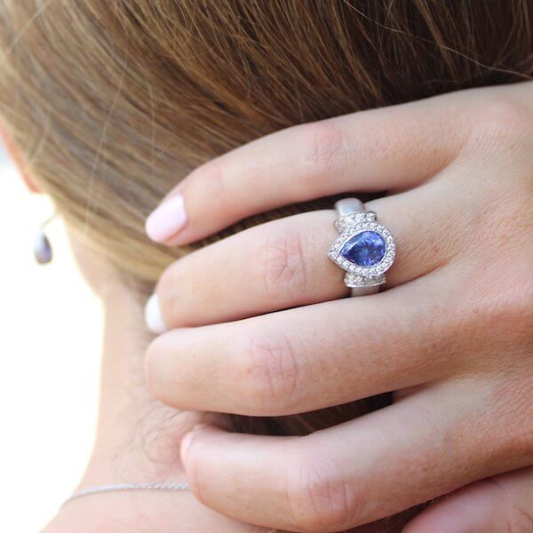 Platinum Pear Shaped Tanzanite Diamond Ring - Chris Correia